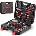 KEERDAO 218-Piece Household Tool Kit Auto Repair Tool Set Tool Kits for Homeowner Plier Screwdriver Set Socket Kit and Toolbox Storage Case Black + Red