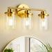 Briignite Bathroom Light Fixtures 3 Light Gold Bathroom Vanity Light Over Mirror Brushed Brass Wall Sconce with Clear Glass Shades for Vanity Table Mirror Kitchen (E26 Base)