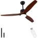 52 Inch Ceiling Fan with Light Outdoor Ceiling Fan with Remote for Patios 3 Wood Blades 3-Color Temperature Reversible 6 Speeds Low Profile Ceiling Fan for Indoor/Outdoor