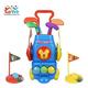 ToyVelt Kids Golf Club Set Golf CartWith Wheels 4 Colorful Golf Sticks 4 Balls and 2 Practice Holes Fun Young Golfer S