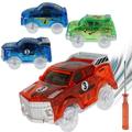 AMERTEER 4PCS Race Tracks Car Toys Glow in The Dark RC Racing Car for Kids Boys Track Cars Replacement Only Magic Trax Cars with 5 Flashing Lights Flex Track Cars for Most Car Tracks