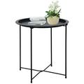 Garden 4 you Folding Tray Metal Side Table Black Round End Table Cyan Sofa Small Accent Fold-able Table Round End Table Tray Next to Sofa Table Snack Table for Living Room and Bed Room