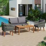 Churanty Outdoor Patio Conversation Set Wicker 4 Pieces Patio Furniture Set with Rattan Chair Loveseats Coffee Table for Garden Backyard Porch Poolside Balcony Grey
