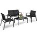 Resenkos 4 Pieces Patio Furniture Set with Glass Top Coffee Table Patio Garden Lawn Cushioned Seat Patio sectional Furniture Sets-Black