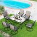 simple 7-Piece Patio Dining Set Outdoor Furniture 6 Sling Dining Swivel Chairs and Steel Frame Slat Larger Rectangular Table with 1.57 Umbrella Hole for Poolside Porch Backyard