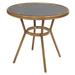 Merrick Lane French Bistro Style Table with Tempered Glass Top Black Textilene and Bamboo Finished Metal Frame for Indoor/Outdoor Use