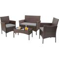 YiSHOP 4 Pieces Patio Rattan Chair Wicker Outdoor Indoor Use Backyard Porch Garden Poolside Balcony Furniture Sets (Grey)