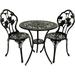 3 Pieces Patio Bistro Set Cast Aluminum Outdoor Furniture Set For Patio Porch Backyard W/Umbrella Hole Brown