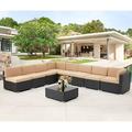 simple 7 Piece Patio PE Rattan Wicker Sofa Set Outdoor Sectional Conversation Furniture Chair Set with Cushions and Table Black