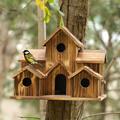 KKCXFJX Bird Houses for Outside Wooden Bird House Outdoor 6 Hole Bird House Room for 6 Bird Families Bluebird Finch Cardinals Hummingbird Hanging Birdhouse for Garden Clearance!