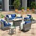 Vcatnet Direct 9 Pieces Patio Furniture Outdoor Sectional Sofa Wicker Conversation Set with Rocking Chair and Fire Pit Table for Garden Porch Navy blue