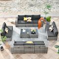 Vcatnet Direct 12 Pieces Patio Furniture Outdoor Sectional Sofa Wicker Conversation Set with Coffee Table for Garden Porch Black