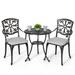 NUU GARDEN Bistro Set 3 Piece Outdoor All Weather Cast Aluminum Patio Bistro Set Patio Table and Chairs Set of 2 with Umbrella Hole and Grey Cushions for Backyard Balcony Lawn Black