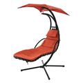 Hanging Chaise Lounger with Removable Canopy Outdoor Swing Chair with Built-in Pillow Hanging Curved Chaise Lounge Chair Swing for Patio Porch Poolside Hammock Chair with Stand (Orange)