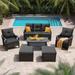 Mondawe 6 Pcs Outdoor Sectional Sofa With Reclining Backrest Ottomans Light Gray Cushions