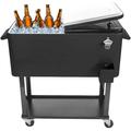 80Qt Rolling Cooler Cart With Locking Wheels Ice Chest Cart With Shelf Outdoor Beverage Cooler For Patio Party BBQ Beach Activities