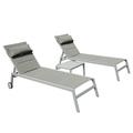 Patio Chaise Lounge Set of 3 Outdoor Pool Lounge Chairs with Side Table and Wheels Adjustable Recliner with Textilene Padded All Weather for Poolside Beach Yard Balcony Gray