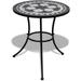 Bistro Dining Table - Black and White Mosaic Ceramic Tabletop Desirable for Balcony and Garden Setting Assembled with Powder-Coated Iron Frame