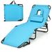 Gymax Beach Chaise Lounge Chair w/ 5-Position Adjustable Backrest & Face Hole Pillows