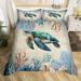 Sea Turtle Bedding Set Ocean Beach Duvet Cover Set Twin Full Queen King Size Dolphin Octopus Starfish Turtle Comforter Cover for Boys Kids Girls(1 Quilt Cover 2 Pillowcases 3 Piece)