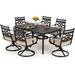 durable 7 Pieces Heavy Duty Metal Patio Dining Sets with 6 Swivel Chairs (Cushion Included) and 1 Rectangular Metal Table with Umbrella Hole Outdoor Furniture for 6