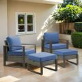 PARKWELL 4-Piece Patio Wicker Lounge Chairs with Soft Cushions Ottoman Seat Foot Rest Outdoor All-Weather Rattan Conversation Seating Furniture Set for Deck or Garden Navy