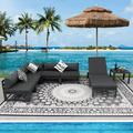NICESOUL 7 Pcs Gray Aluminum Patio Furniture Sofa Sets Outdoor Furniture with Beach Lounge Chair