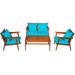 Spaco 4 PCS Patio Furniture Set Patio Conversation Sets-Red Acacia Wood Frame Sofa Loveseat Garden