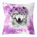 White Wolf Cushion Case For Men Women 3D Wolf Throw Pillow Cover Purple Rose Floral Pillow Cover Woodland Wild Animal Decorative Accent Pillow Case Sofa Couch Room Decor 18x18 Inch