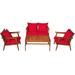 4 PCS Patio Furniture Set Patio Conversation Sets-Navy Acacia Wood Frame Sofa Loveseat Garden