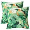 Pack Of 2 Cartoon Toucan 22x22 Inch Pillow Covers Green Palm Leaf Cushion Covers Summer Hawaiian Tropical Plant Throw Pillow Covers Woodland Animal Decorative Pillow Covers Sofa Couch