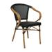 Flash Furniture Indoor/Outdoor Commercial French Bistro Stacking Chair with Arms Black Textilene and Bamboo Print Aluminum Frame in Natural