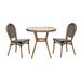 Emma + Oliver Indoor/Outdoor French Bistro Style 31.5 in. Table with Black & White PE Rattan Glass Top and Two Chairs - Natural Frame