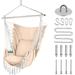 Hammock Chair Swing Hanging Swing Seat For Bedroom Porch Backyard Garden Indoor Outdoor Hammock Chair With 2 Cushion Seats 2 Inside Pockets For Kids And Adults Up To 330 Pounds (White)