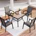 simple 9 PCS Patio Dining Set with 8 Aluminum Sling Chair (Wooden Armrest) and 1 Expandable Table Outdoor Furniture for 8