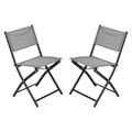 Emma + Oliver Set of 2 Folding Chairs for Indoor/Outdoor Use with Gray Flex Comfort Material and Black Steel Frames