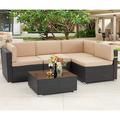 simple 7 Piece Patio PE Rattan Wicker Sofa Set Outdoor Sectional Conversation Furniture Chair Set with Cushions and Table Black