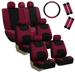 FH Group 3 rows Cloth Car Seat Covers for SUV Sedan Van Full Set - Universal Fit Automotive Seat Covers Split Bench Rear Seat with Steering Wheel Cover 4 Seatbelt Pads FB030217BURGUNDY-COMBO
