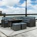 6 Piece Patio Furniture Set Outdoor Sectional Sofa with Glass Table and Ottomans for Pool Backyard Lawn Patio Rattan Sofa Sets Black