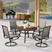 durable 5 Pieces Outdoor Dining Set 4 Sling Dining Swivel Chairs and 48 Round Metal Wood Grain Table with 2 Umbrella Hole Furniture Sets for Lawn Backyard Garden