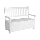 Outdoor Storage Bench Loveseat Deck Box Bench With Arm Back Patio Furniture 2-Seat Container Solid Wood For Garden Tools & Pool Toys Deck Storage Bench For Patio Garden Storage Porch White 450Lbs