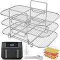 3 Layer Air Fryer Rack 304 Stainless Steel Air Fryer Grill Rack Stackable Air Fryer Dehydrator Rack with Anti-Scald Clip Oil Brush with Bottle for Double Basket Air Fryer Baking 7.48Ã—5.11Ã—4.52 in