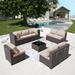 Outdoor Patio Furniture Set 14 Pieces Outdoor Furniture All Weather Patio Sectional Sofa PE Wicker Modular Conversation Sets with Coffee Table 12 Chairs & Seat Clips(Sand)