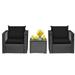 Canddidliike 3 Pieces Patio Wicker Conversation Set with Coffee Table and Cushions-Black