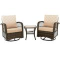 Canddidliike 3 Pieces Outdoor Wicker Conversation Set Outdoor Patio Furniture Set with Tempered Glass Coffee Table-Beige