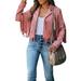 Womens Faux Leather Tassel Jacket Coat Vintage Lapel Long Sleeve Cropped Hippie Motor Biker Jackets