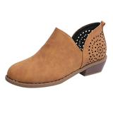 KaLI_store Motorcycle Boots for Women Women Boots Buckle Ankle Boots Fashion Soft Flat Booties for Female Brown 8.5