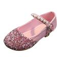 Fashion Summer Children Sandals Girls Casual Shoes Low Heel Buckle Shiny Pearl Sequins Dress Dance Shoes Pink 8 Years-9 Years