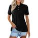 SKSloeg Women s Golf Polo Shirts V Neck Button Down Golf Polos Collared Tops Short Sleeve Work Tops Plus Size Summer Blouses Summer Tops Black XL