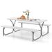 Topbuy Picnic Table Bench Set for 8 Person Outdoor Camping Table & 2 Benches with Metal Frame All-Weather Tabletop White